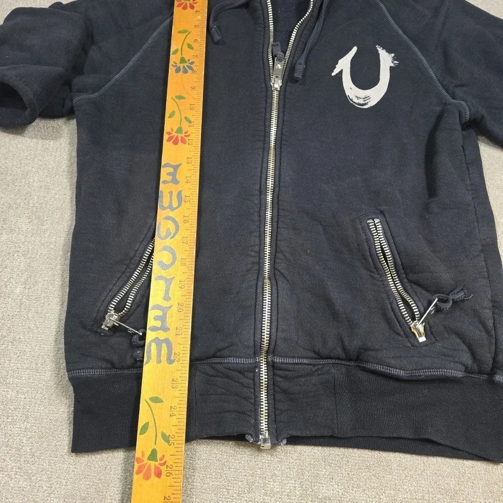 Vintage Tag True Religion Hoodie Sweatshirt‎ Mens Medium Black Zip Up Pockets
